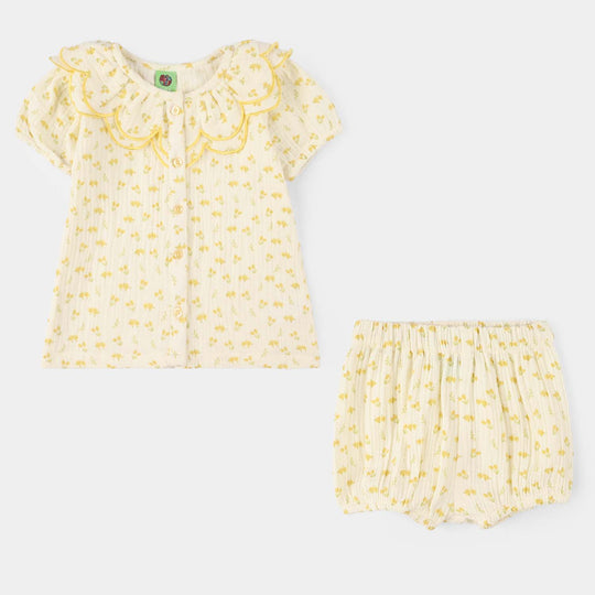 Infant Girls Gauze 2-Piece Suit (Sunflower) - Off White
