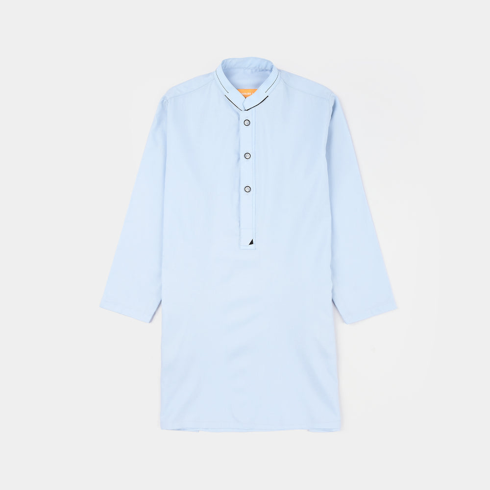 Teens Boys Poly Viscose Kurta Pajama (Cut Collar) - Light Blue