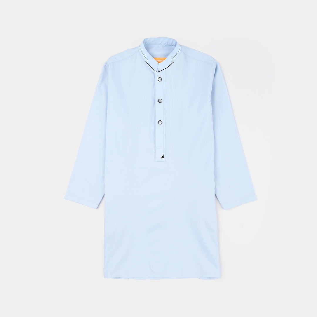 Teens Boys Poly Viscose Kurta Pajama (Cut Collar) - Light Blue