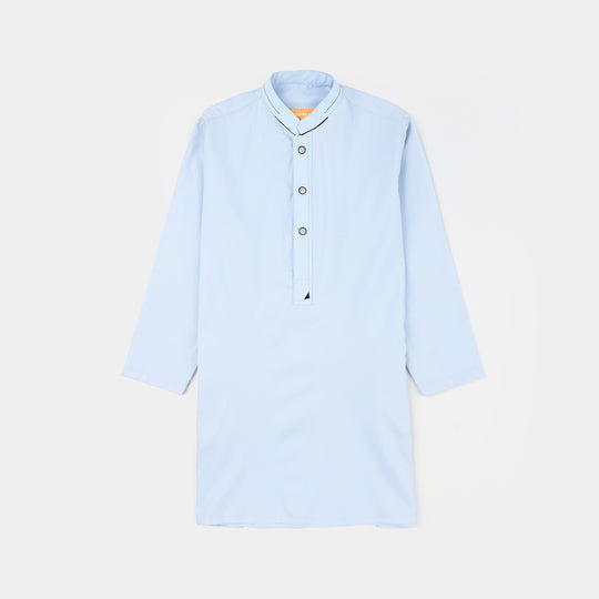 Teens Boys Poly Viscose Kurta Pajama (Cut Collar) - Light Blue