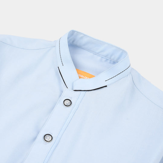 Teens Boys Poly Viscose Kurta Pajama (Cut Collar) - Light Blue