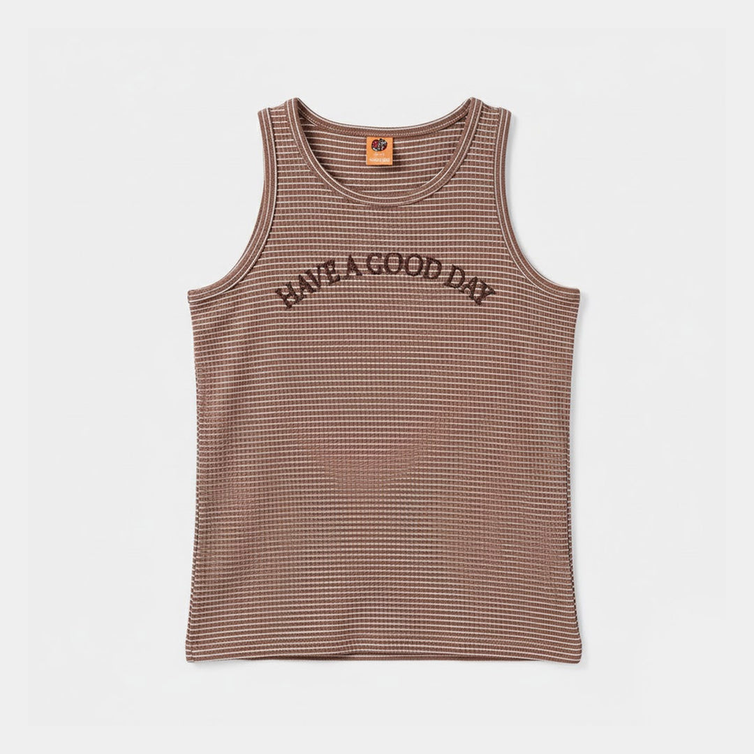 Boys Yarn Dyed Sando (Have A Good Day) - Brown