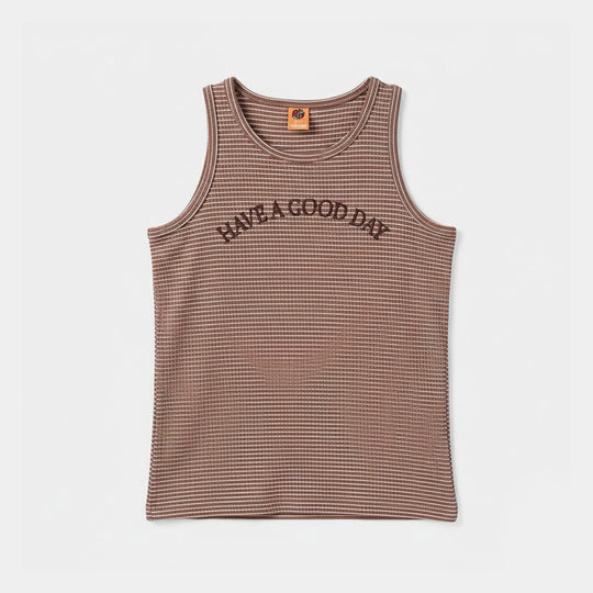 Boys Yarn Dyed Sando (Have A Good Day) - Brown