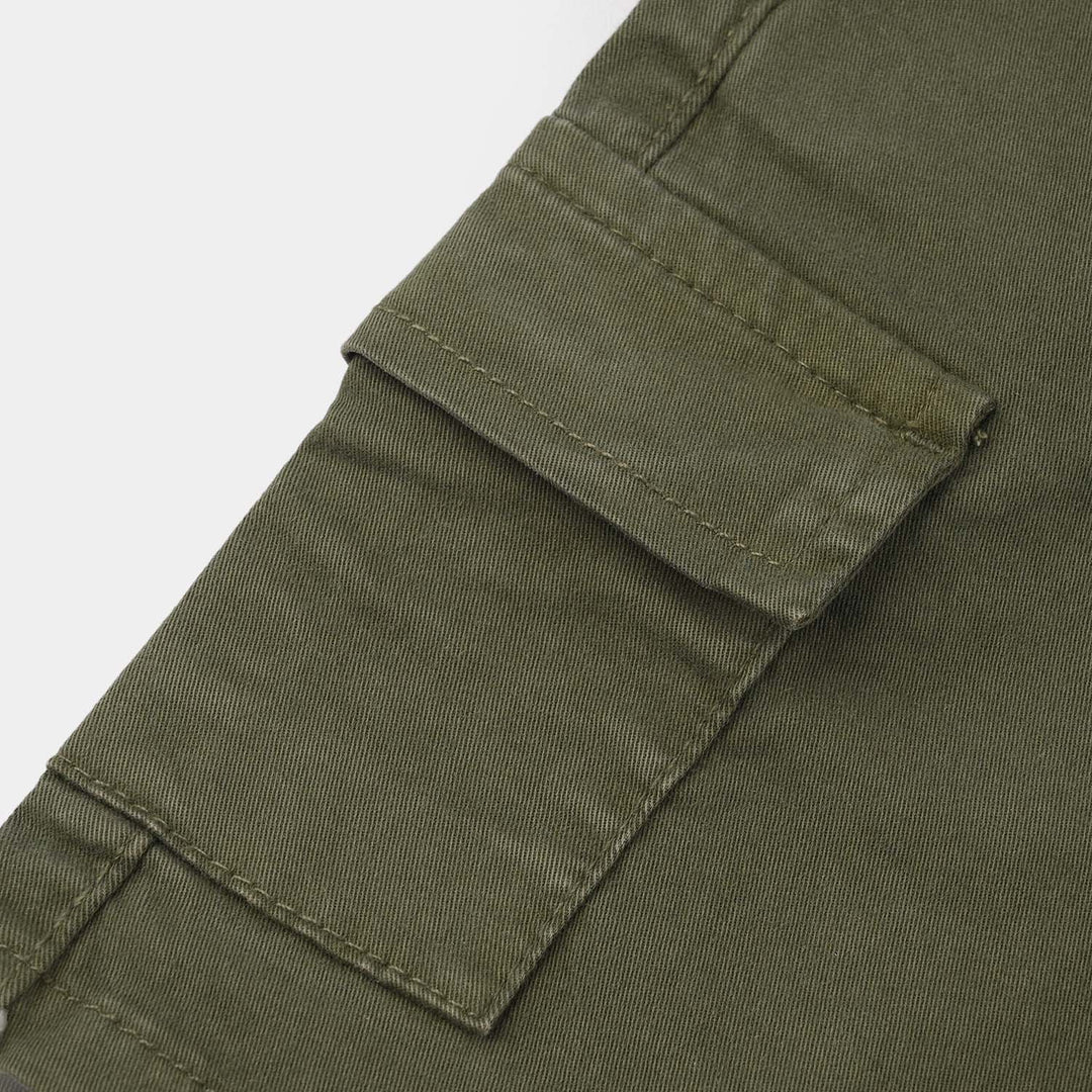 Boys Cotton Twill Shorts - Olive green