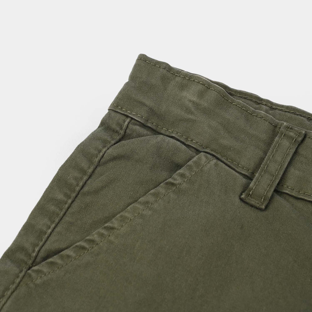 Boys Cotton Twill Shorts - Olive green