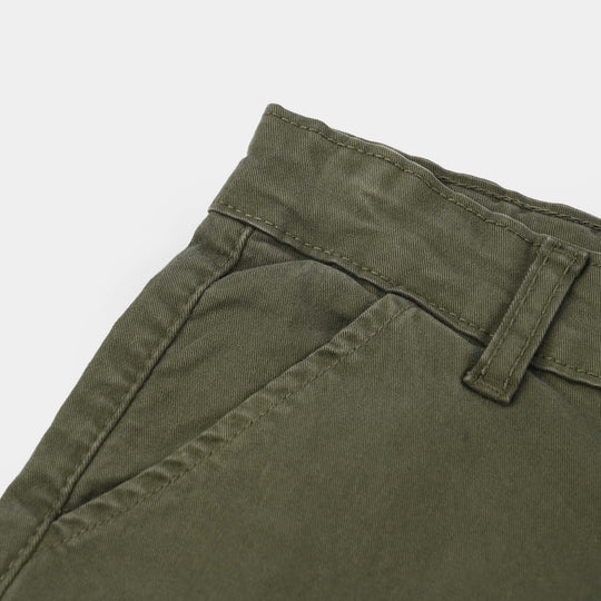 Boys Cotton Twill Shorts - Olive green