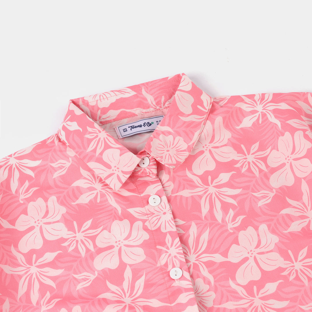 Teens Girls Poly Lawn Casual Top (Mellow) – Pink