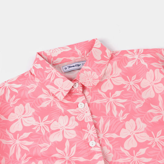 Teens Girls Poly Lawn Casual Top (Mellow) – Pink
