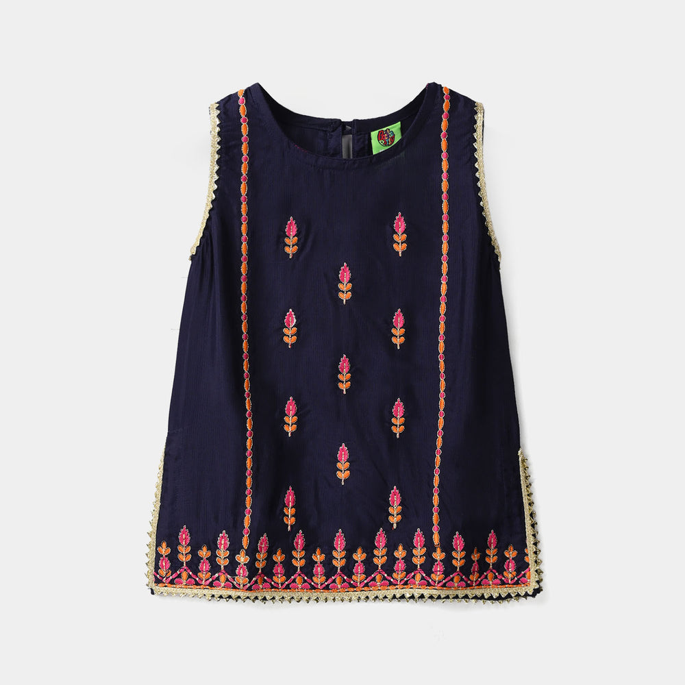 Infant Girls Raw Silk 2Pcs - Navy Blue