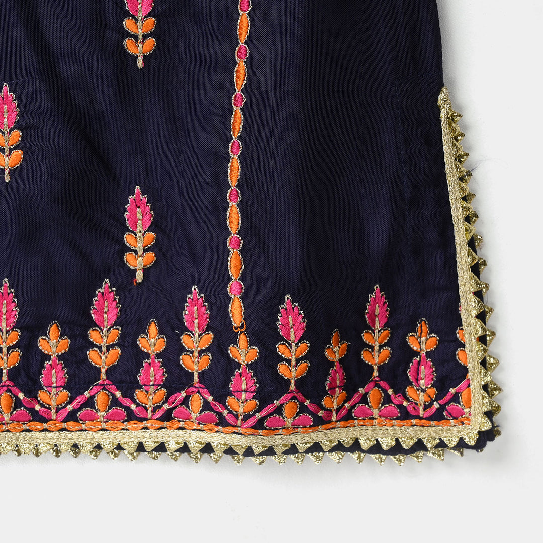 Infant Girls Raw Silk 2Pcs - Navy Blue