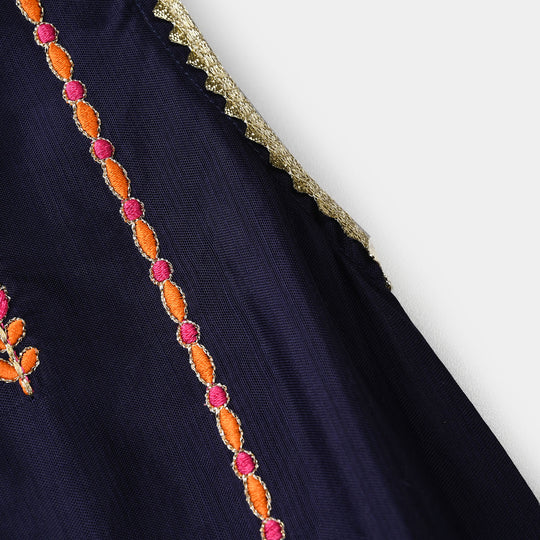 Infant Girls Raw Silk 2Pcs - Navy Blue