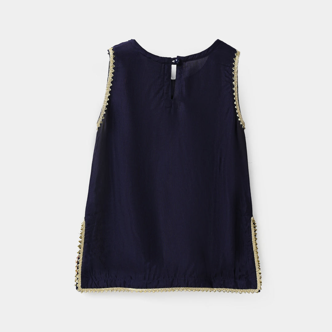 Infant Girls Raw Silk 2Pcs - Navy Blue