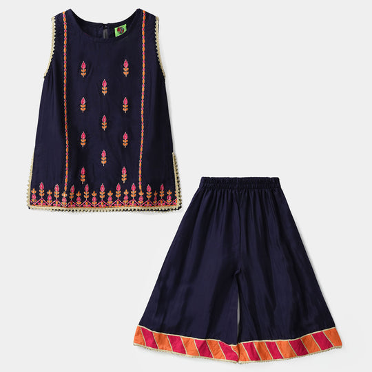Infant Girls Raw Silk 2Pcs - Navy Blue