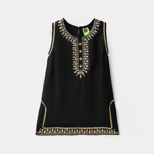 Infant Girls Raw Silk 2Pcs Gota Phool - Black