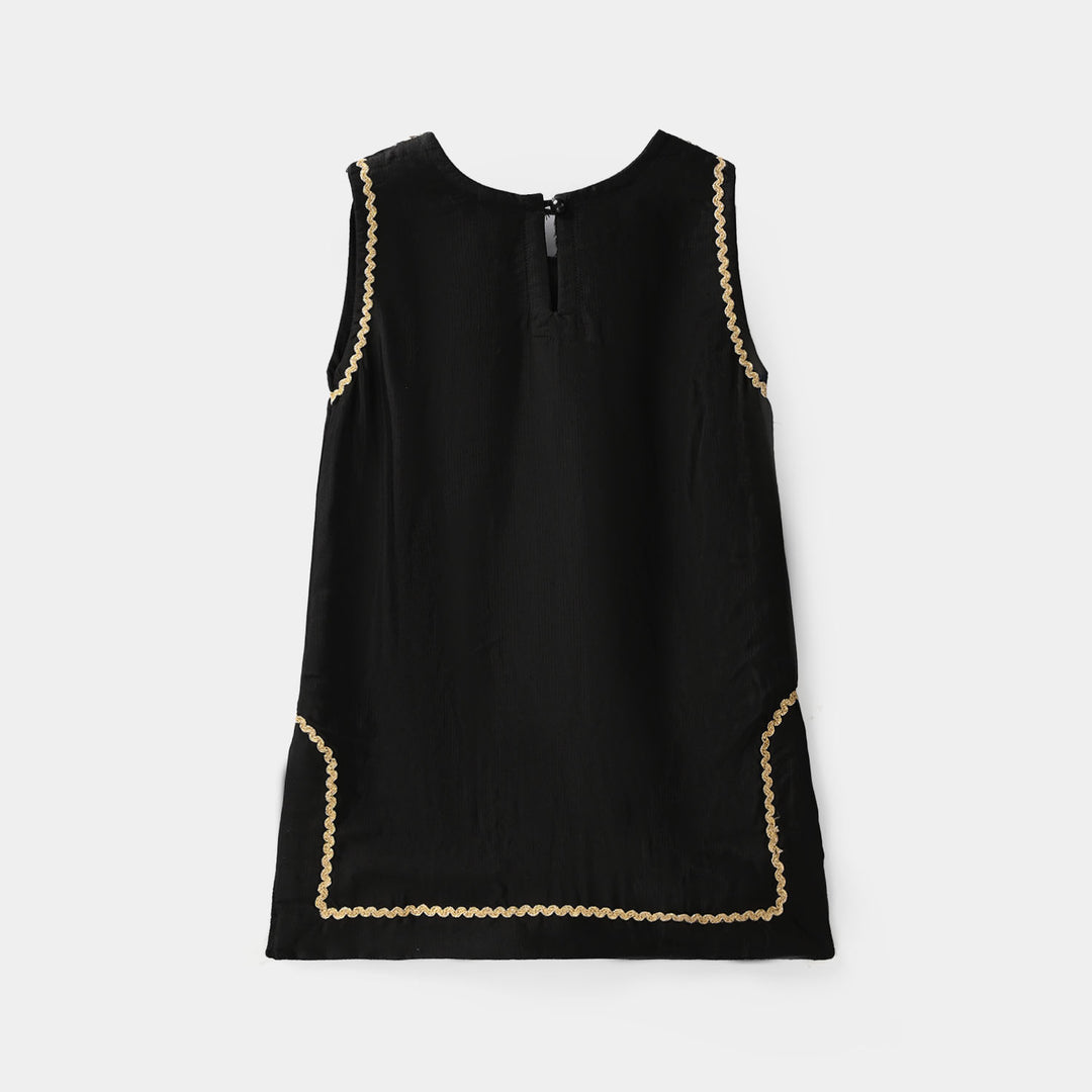 Infant Girls Raw Silk 2Pcs Gota Phool - Black