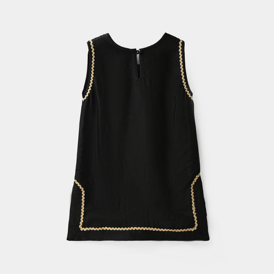 Infant Girls Raw Silk 2Pcs Gota Phool - Black