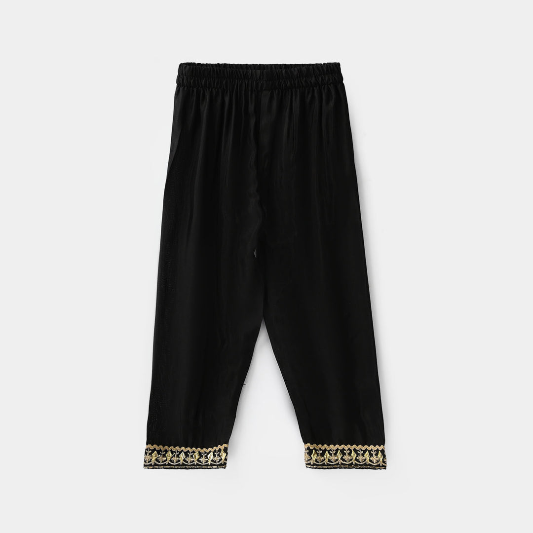 Infant Girls Raw Silk 2Pcs Gota Phool - Black