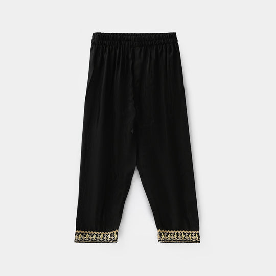 Infant Girls Raw Silk 2Pcs Gota Phool - Black