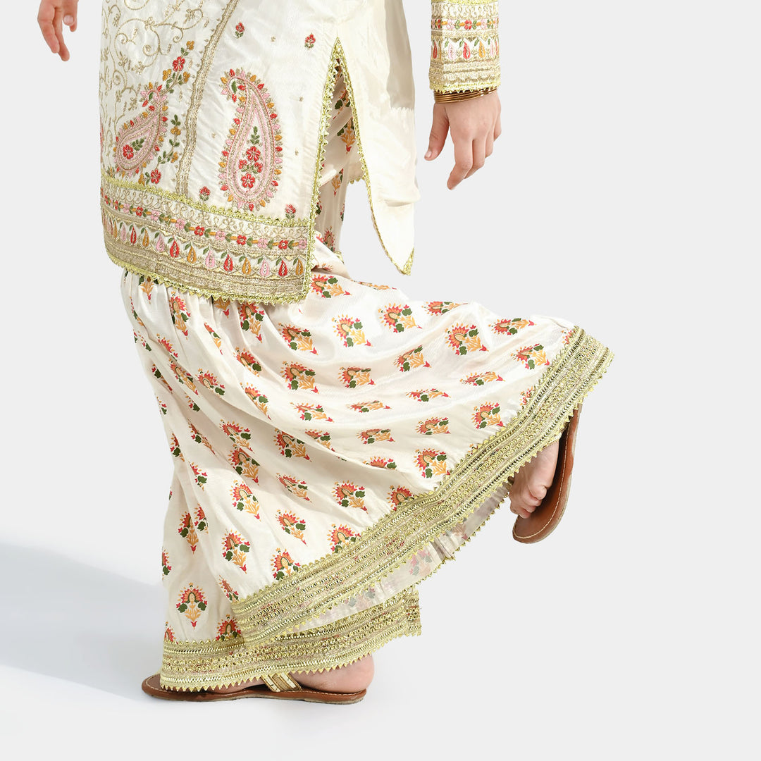 Teens Girls Raw Silk 3-Pc Set (Mah Noor) - Off White