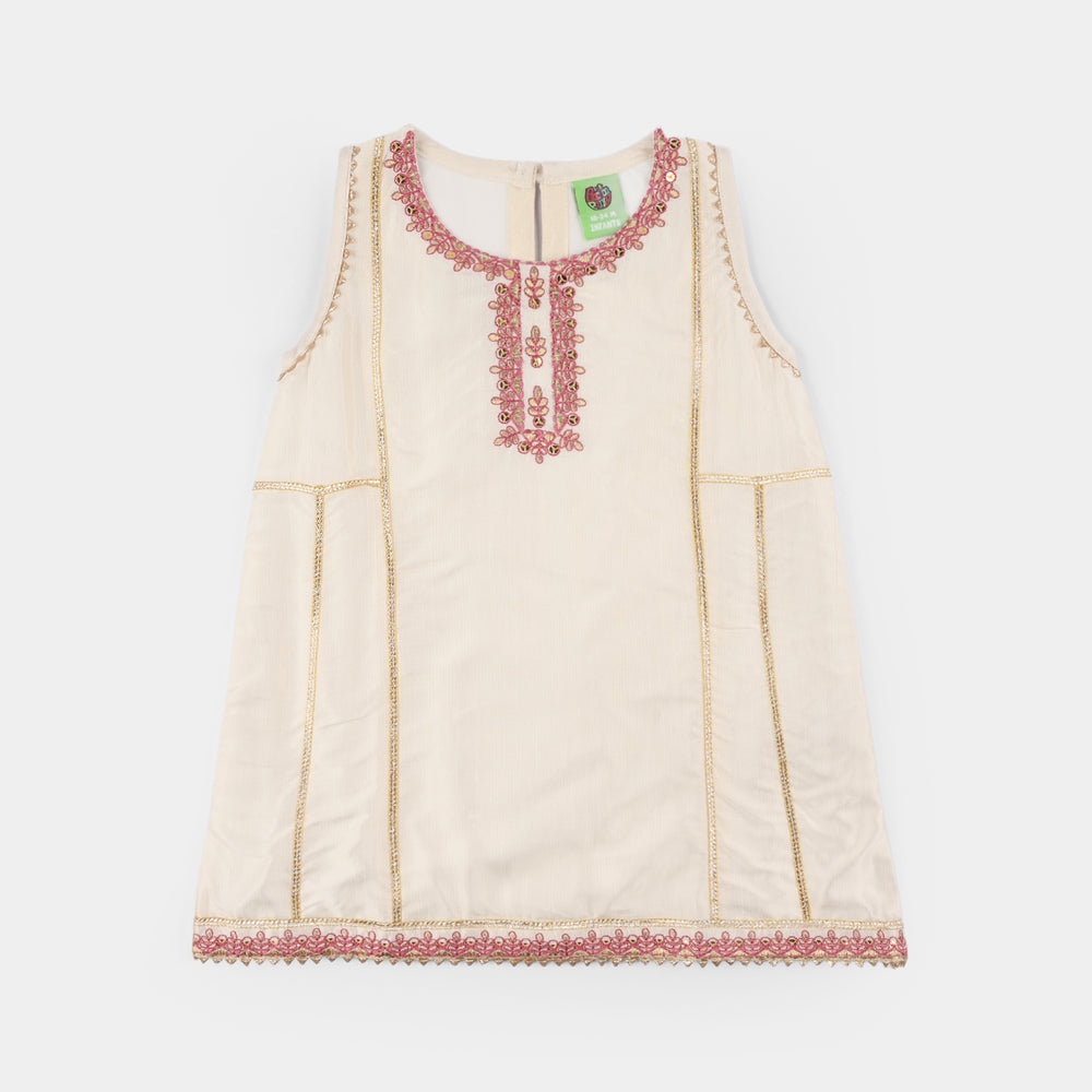 Infant Girls Raw Silk 2-Piece Pathani Set (Embroidered Lace) - Off White