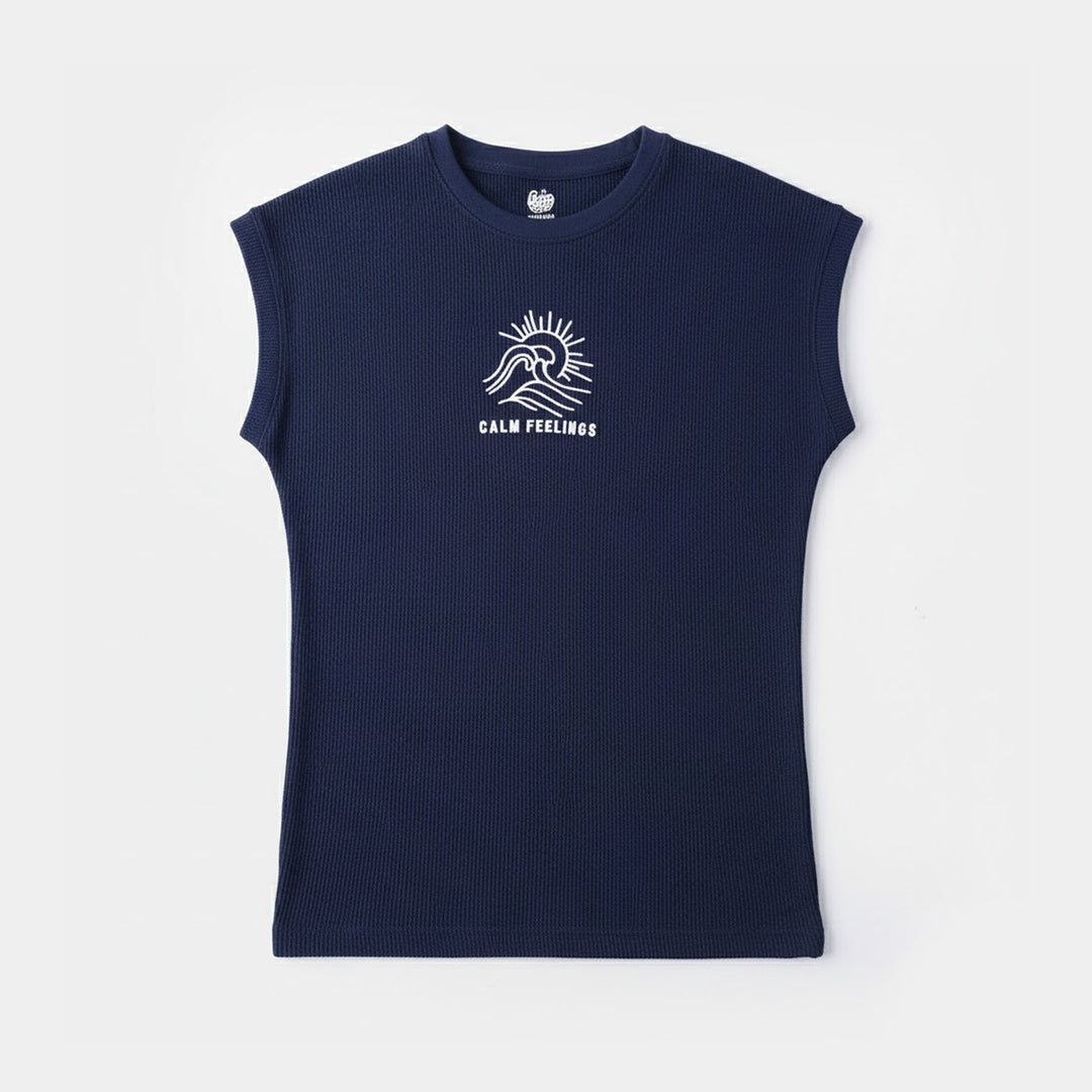 Boys Thermal Sando Calm Feelings - Navy Blue