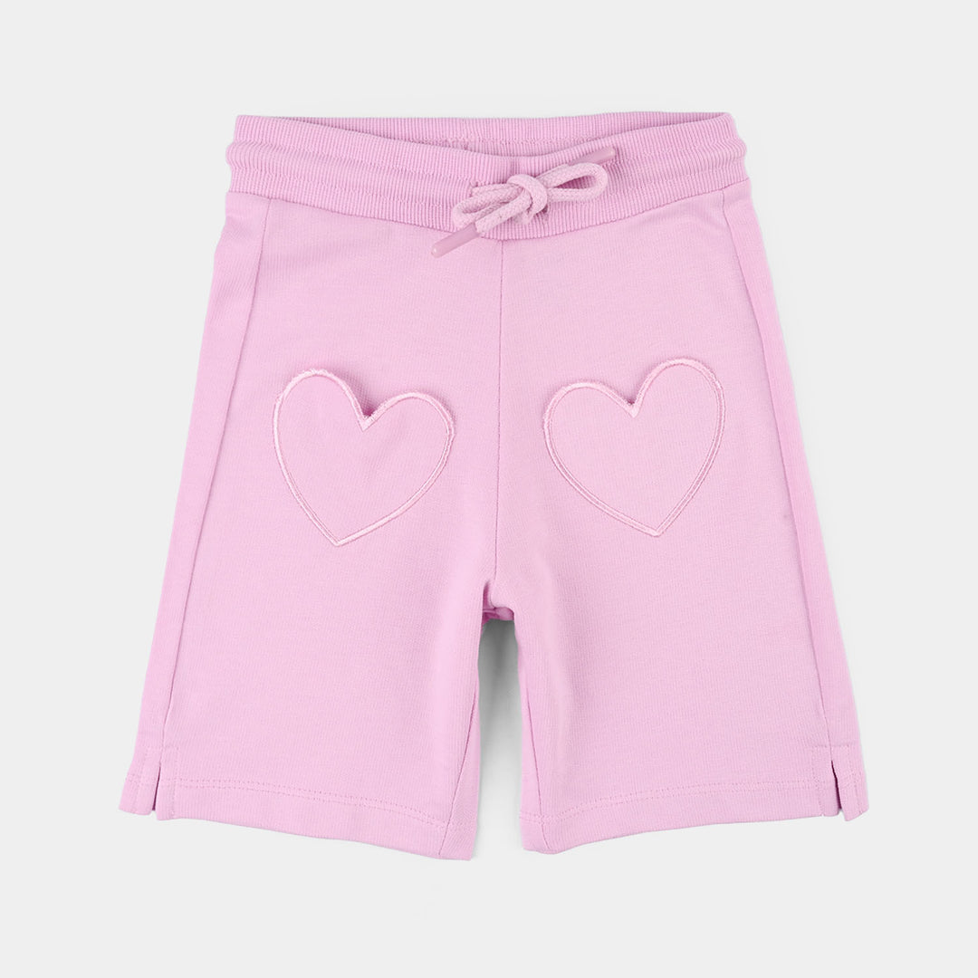 Girls Cotton Shorts (Heart Pocket) - Pink