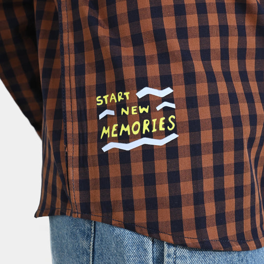 Boys Yarn Dyed Shirt (New Memories) - Brown