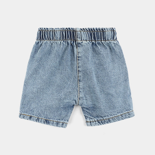 Infant Girls Denim Stretch Shorts (Flower Sided) - Light Blue