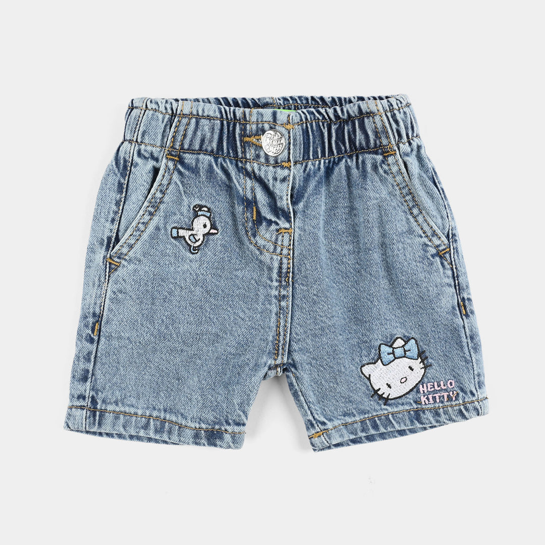 Infant Girls Denim Stretch Shorts (Flower Sided) - Light Blue