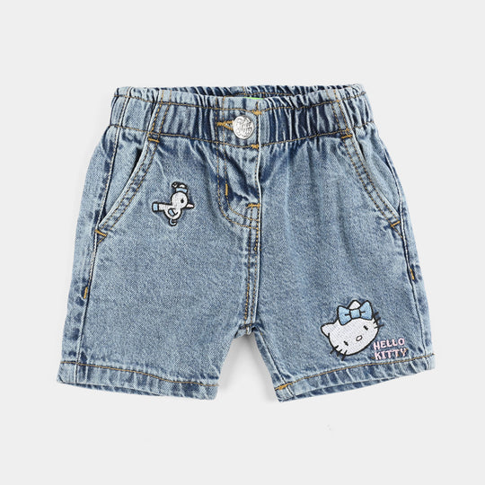 Infant Girls Denim Stretch Shorts (Flower Sided) - Light Blue