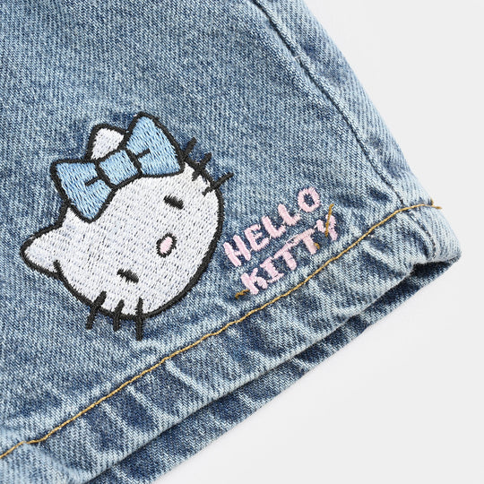 Infant Girls Denim Stretch Shorts (Flower Sided) - Light Blue