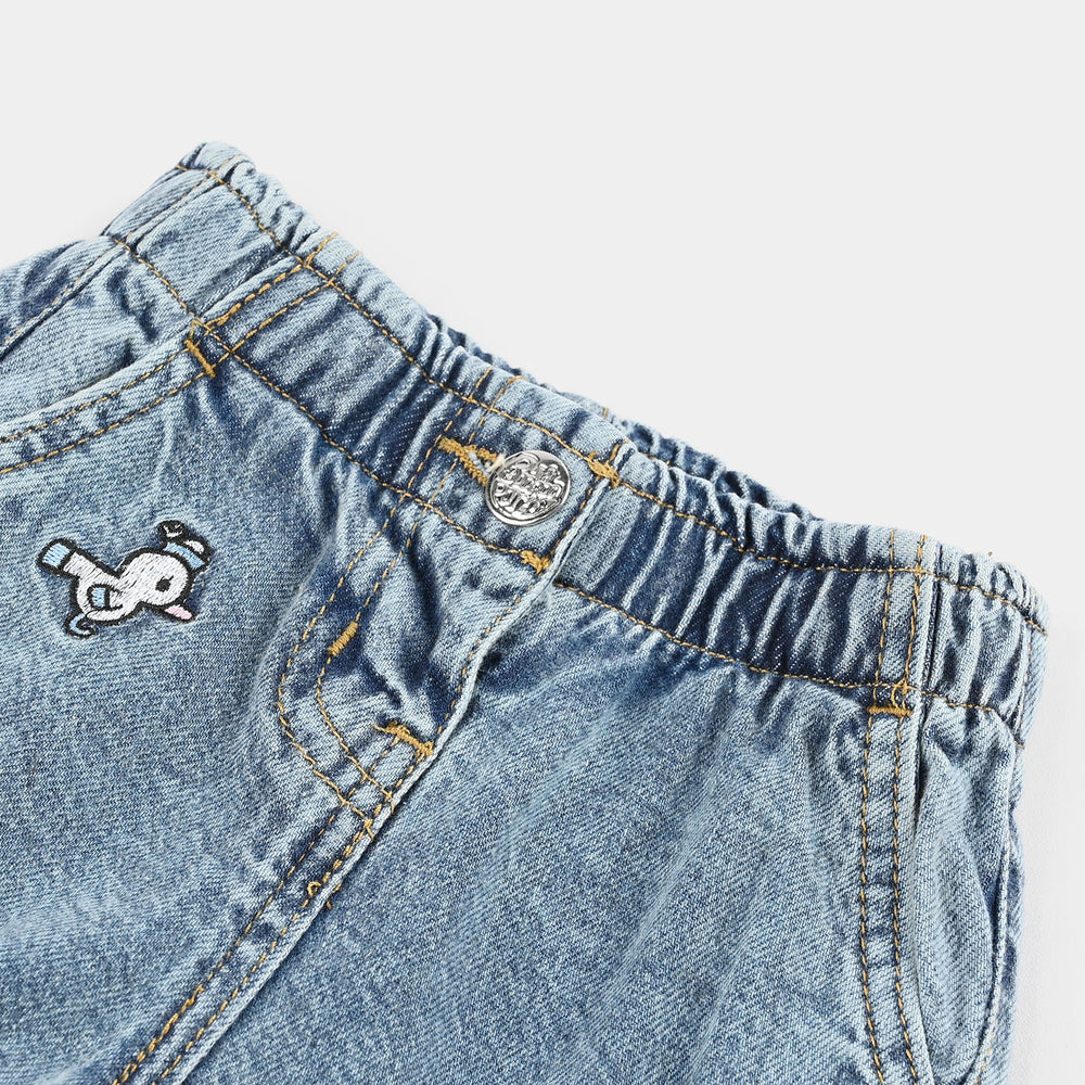 Infant Girls Denim Stretch Shorts (Flower Sided) - Light Blue