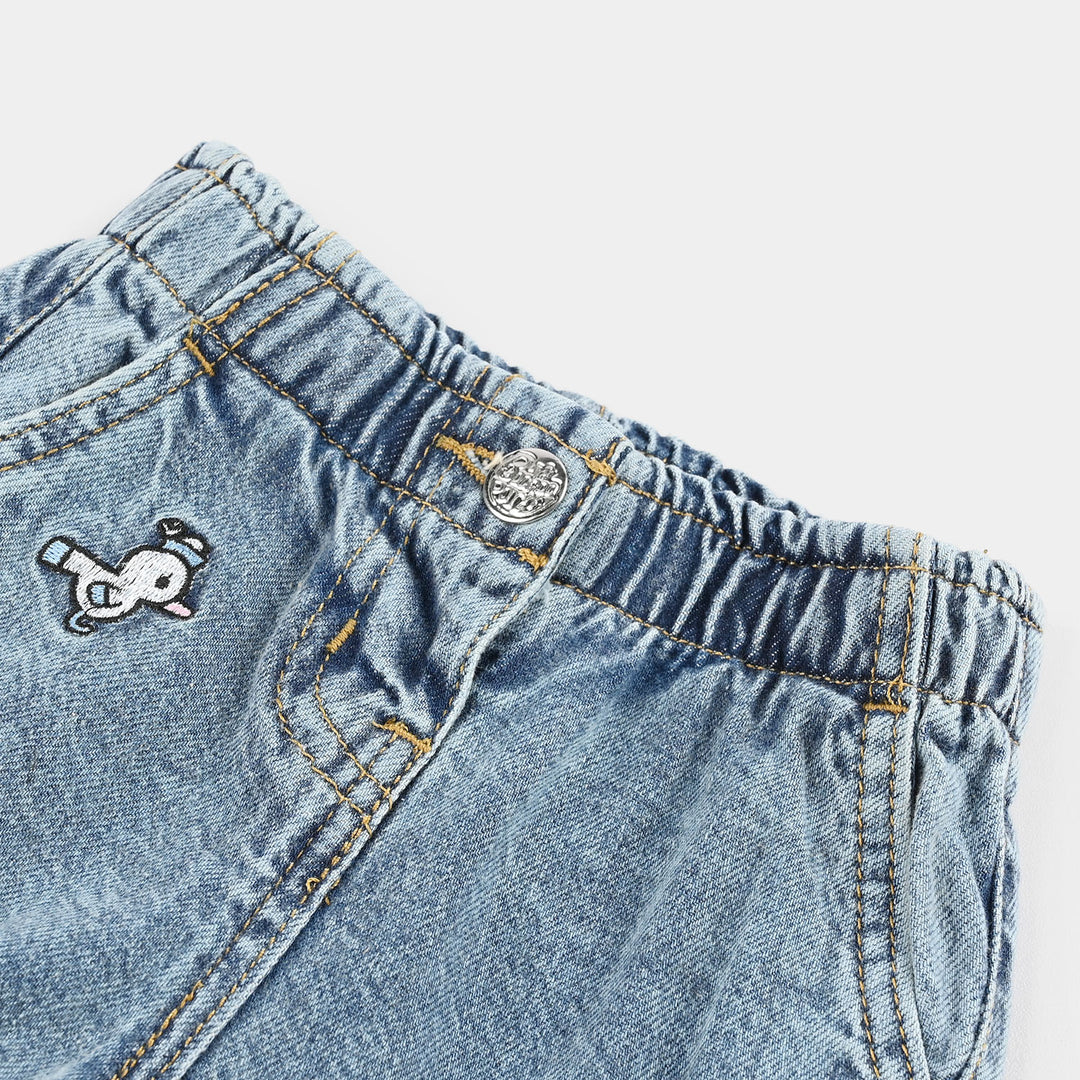 Infant Girls Denim Stretch Shorts (Flower Sided) - Light Blue