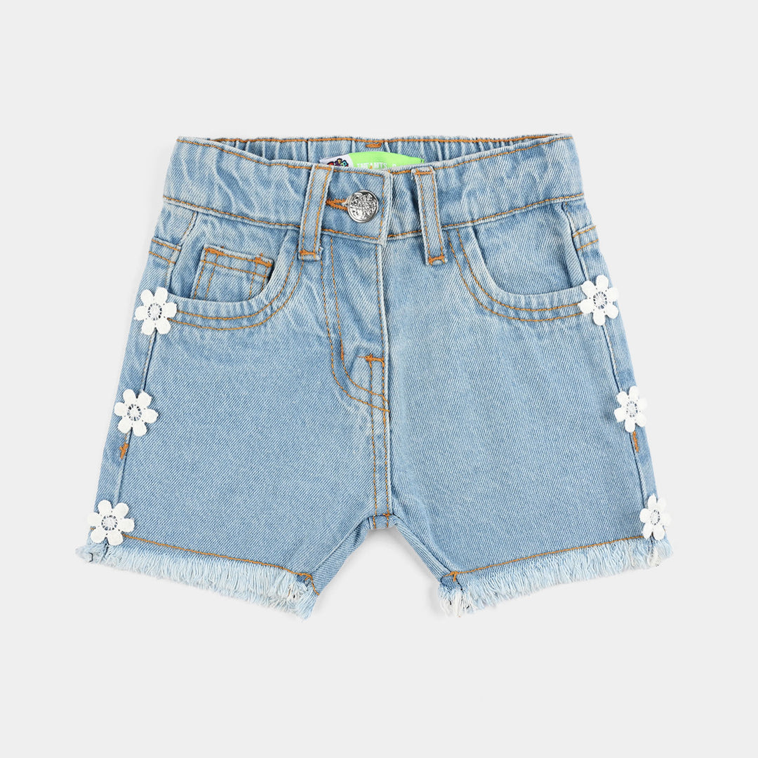 Infant Girls Denim Stretch Shorts (Flower) - Light Blue