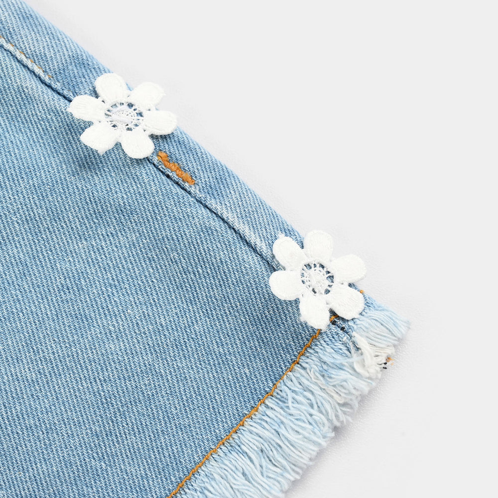 Infant Girls Denim Stretch Shorts (Flower) - Light Blue