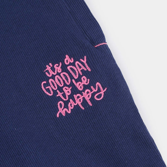 Girls 2x1 Rib Pajama (It's A Good Day) - Navy Blue