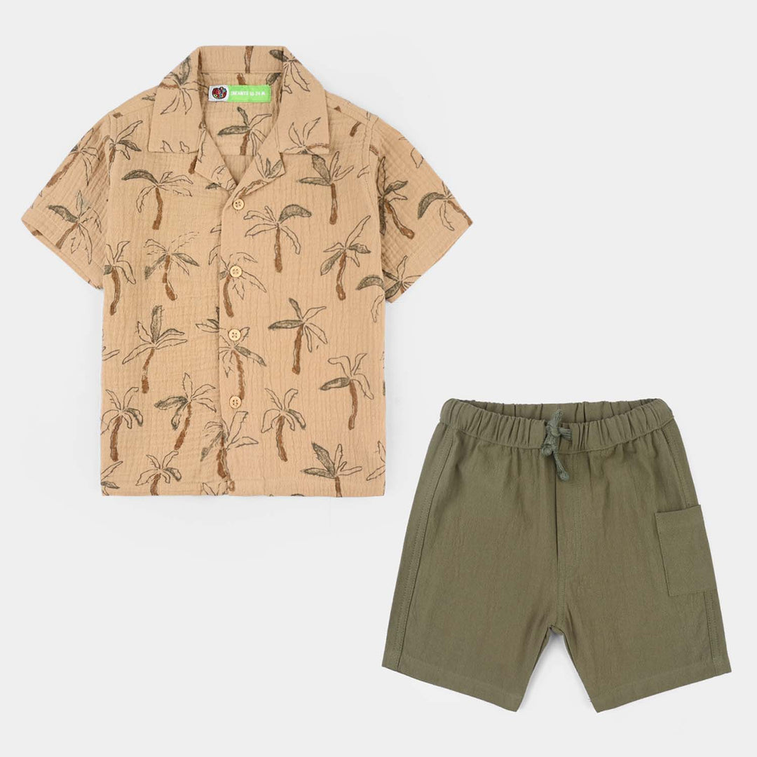 Infant Boys Gauze Woven Suit (Mini Jungle) - Brown/Green