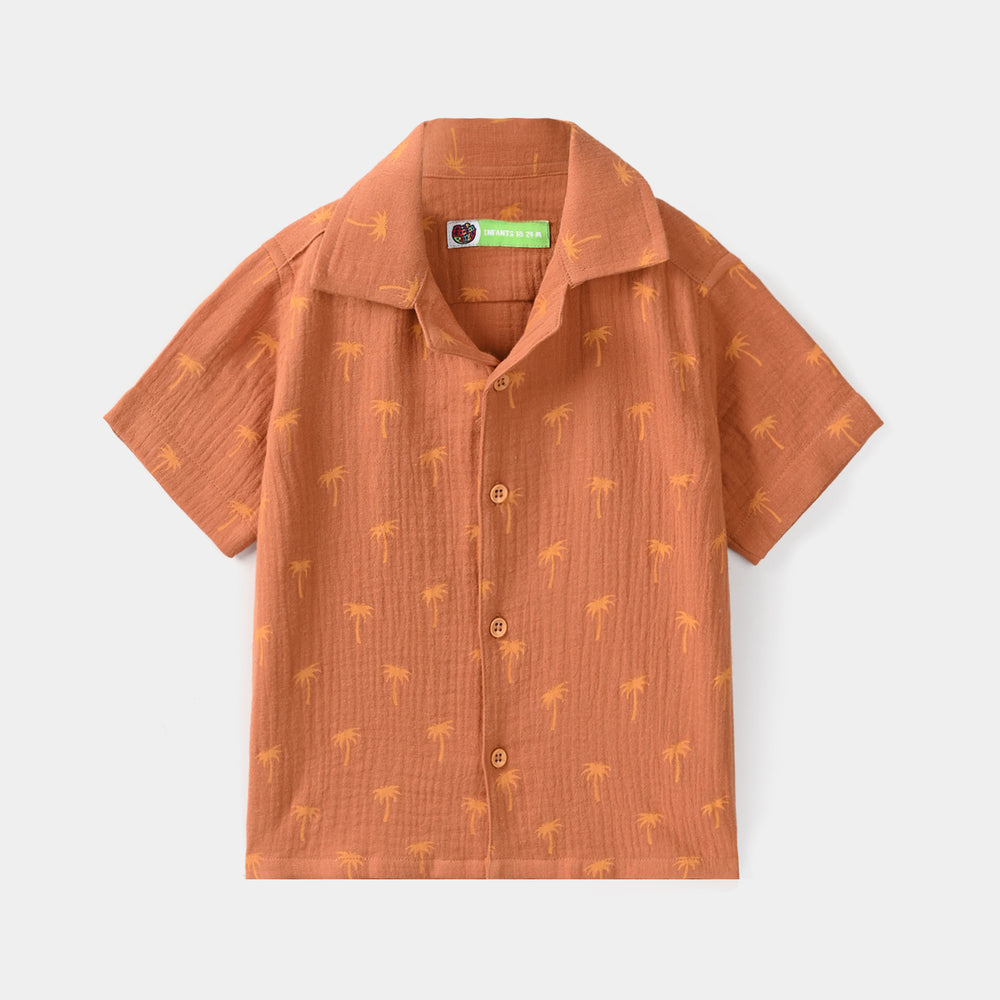 Infant Boys Gauze Woven Suit Palm Tree - Brown