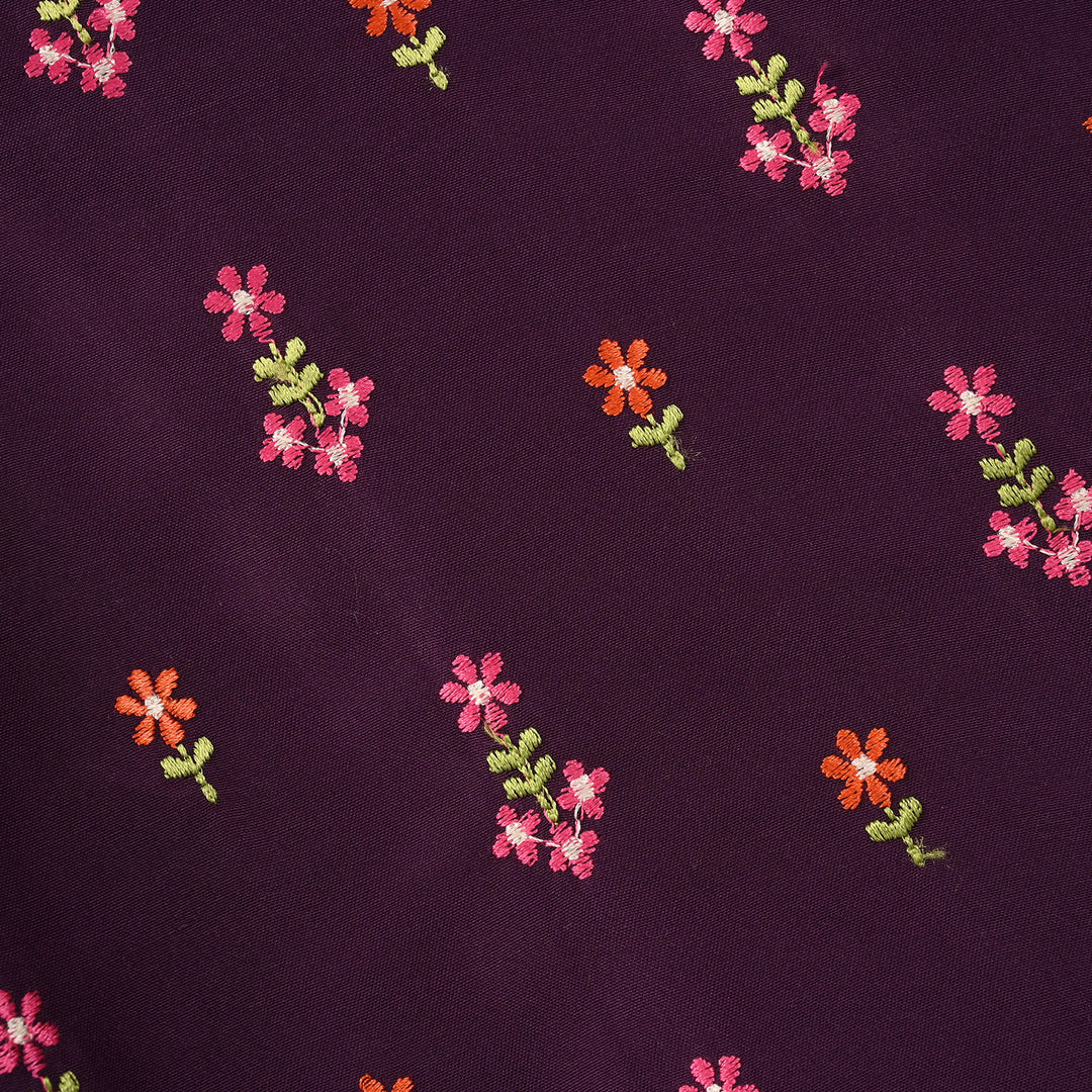 Girls Poly Cambric Embroidered Kurti – Purple