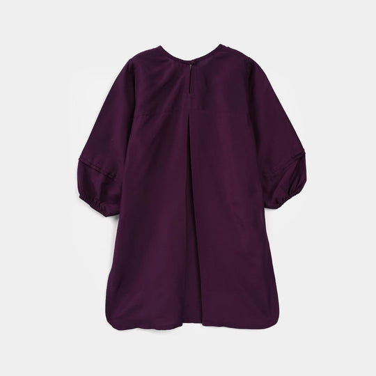 Girls Poly Cambric Embroidered Kurti – Purple