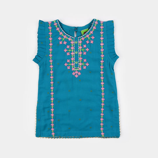 Infant Girls Jacquard Embroidered Suit 2 Piece (Dream Rani) - Teal Blue