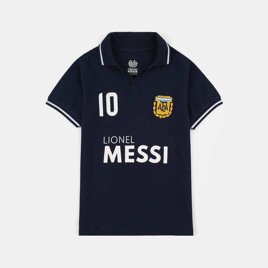 Boys Cotton PK Polo Footballer Superstar - Navy Blue