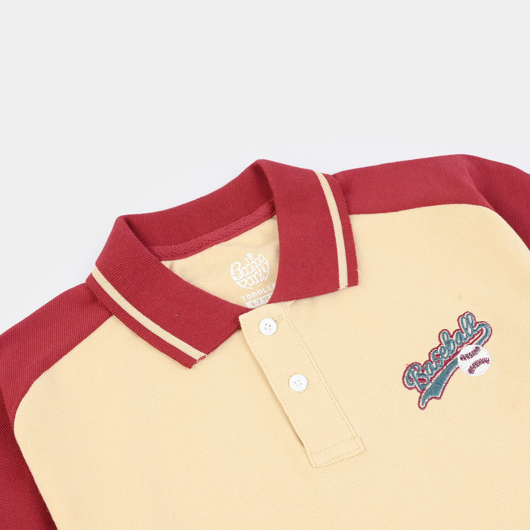 Boys Cotton PK Polo (Baseball) - Warm Sand