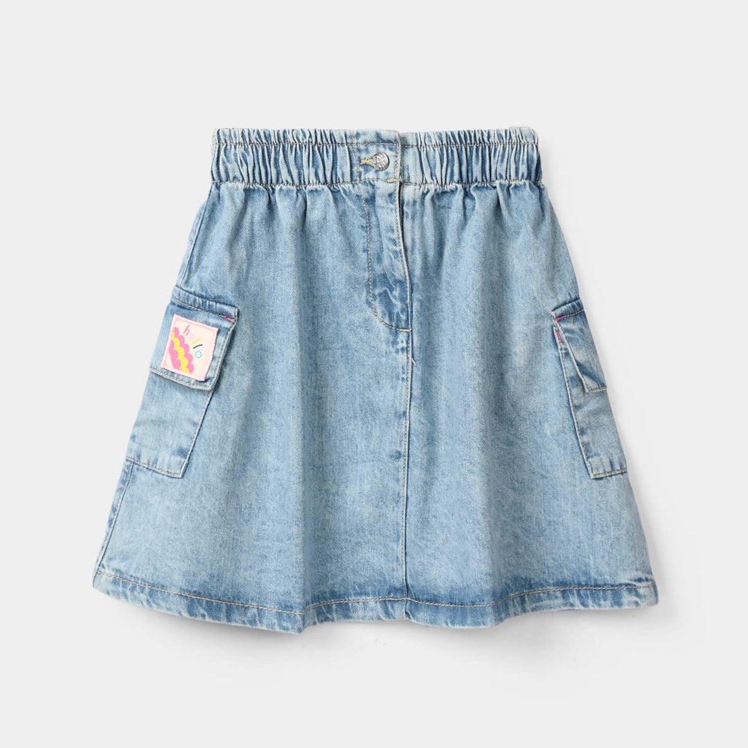 Girls Denim Rigid Skirt (Hello) - Mid Blue