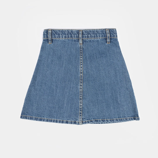 Girls Denim rigid Skirt Heart Patch-M.Blue