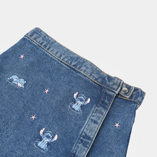 Girls Denim Stretch Shorts (Flower Sided) - Light Blue