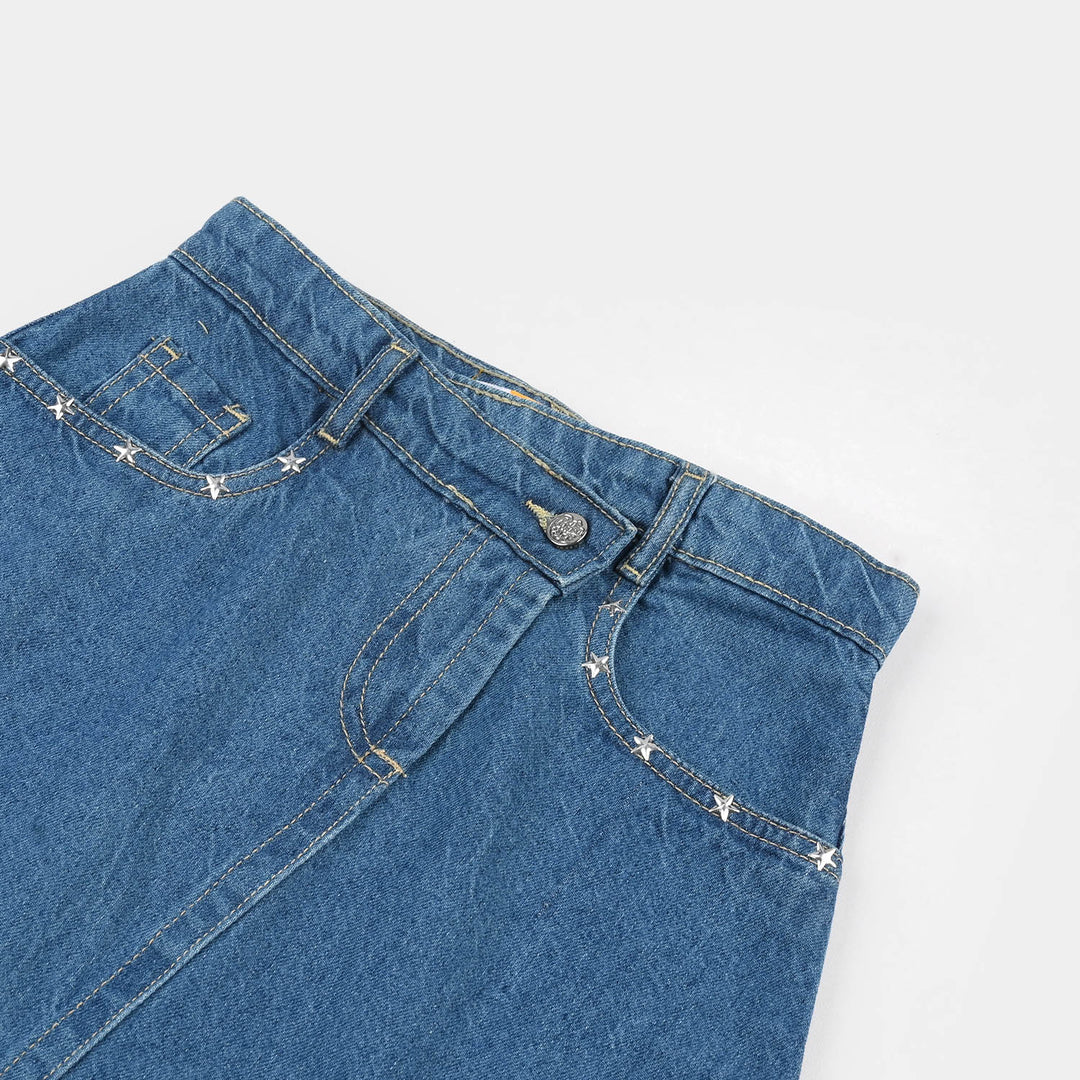 Girls Denim Rigid Skirt (Studs) - Light Blue