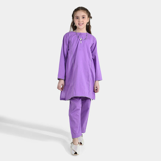 Girls Cotton Slub 2Pcs - Lavender/Purple