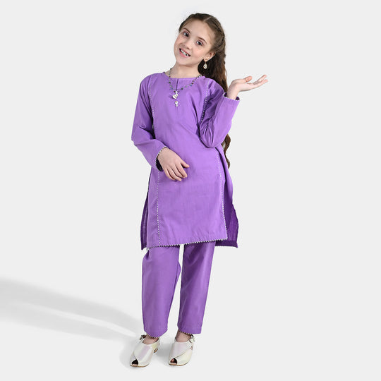 Girls Cotton Slub 2Pcs - Lavender/Purple