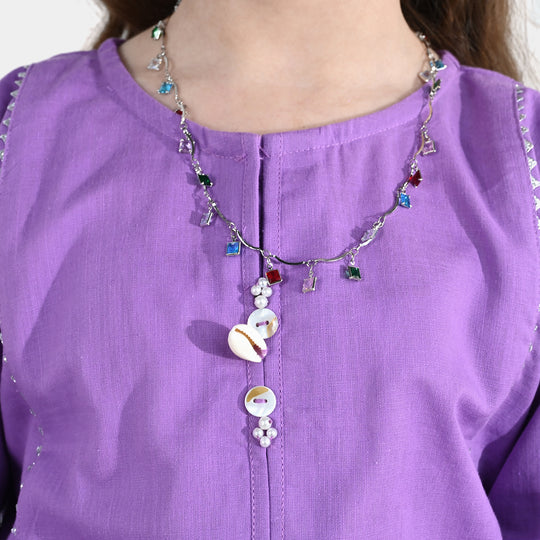Girls Cotton Slub 2Pcs - Lavender/Purple